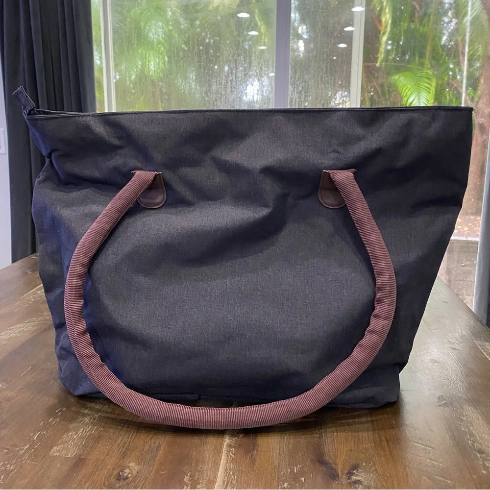 Bella Russo gray and brown canvas large travel tote bag